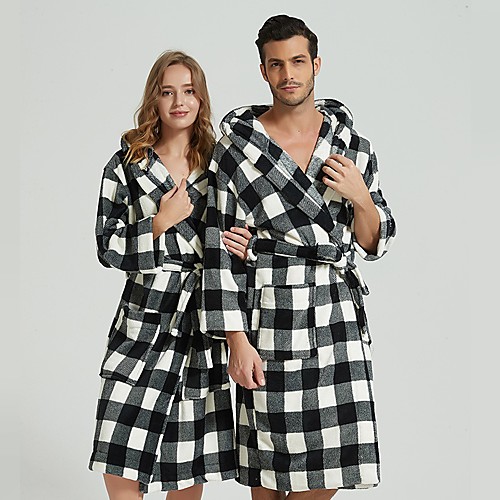 

Superior Quality Unisex BathRobe,BW Checker Flannel and Coral Breathable Long Sleeve Nightgown