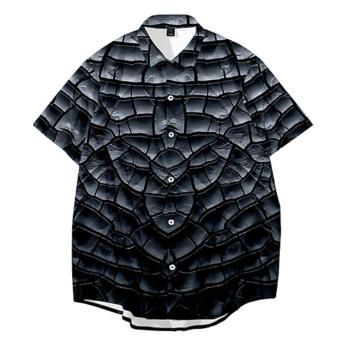 

Shirt Men's Optical Illusion Crack 3D Print Button-Down 3D Print Casual Short Sleeve Tops Casual Fashion Breathable Comfortable Black