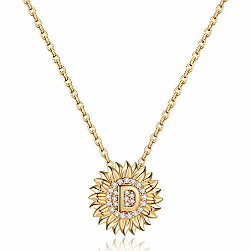

dainty sunflower necklace sunflower gifts, cz initial d sunflower necklace for women letter necklaces for teen girls jewelry sunflower gifts for women 14k gold initial necklaces sunflower jewelry