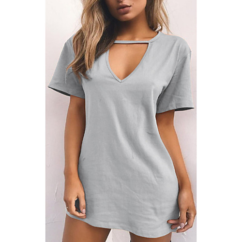 

Women's Shift Dress Short Mini Dress Blue Yellow Blushing Pink Wine Army Green Dusty Rose Gray White Black Light Green Short Sleeve Solid Color Summer V Neck Casual 2021 S M L XL XXL 3XL