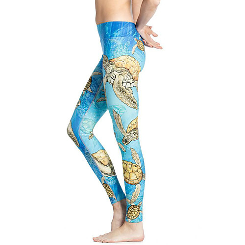 

Women's Basic Casual Comfort Daily Gym Leggings Pants Multi Color Ankle-Length Patchwork Print Blue