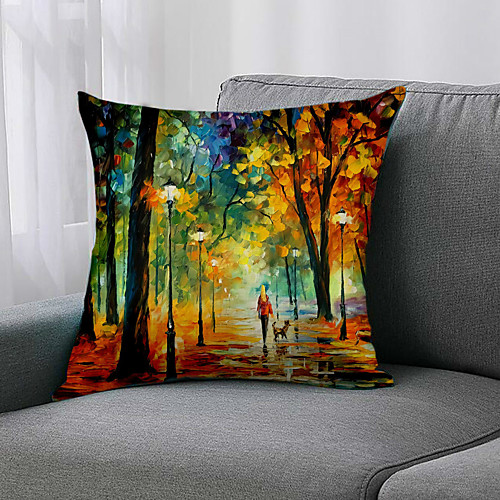 

Double Side 1 Pc Botanical Cushion Cover Print 45x45cm Faux Linen for Sofa Bedroom