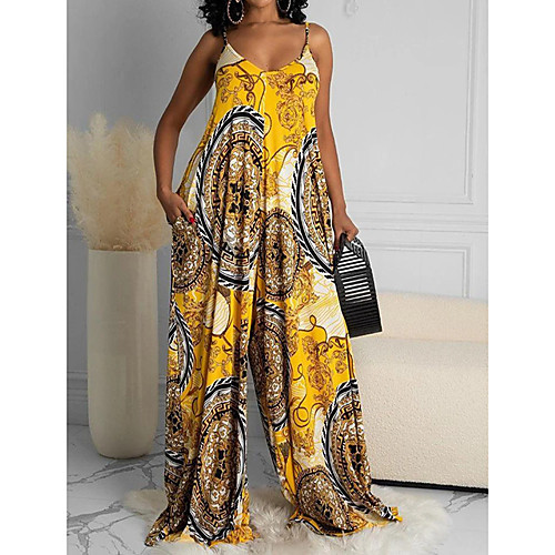 

aliexpress amazon europe and america women's sling jumpsuit 2021 fashion sexy printed sling jumpsuit women
