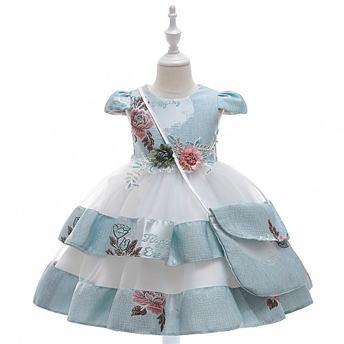 

Princess Knee Length Flower Girl Dresses Event / Party Tulle Cap Sleeve Jewel Neck with Bow(s) / Holiday