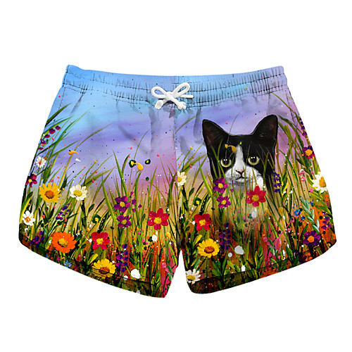 

Women's Stylish Novelty Comfort Skinny Leisure Sports Weekend Shorts Pajamas Pants Cat Flower / Floral Graphic Prints Short Sporty Elastic Waist Print Blue