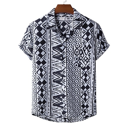 

Men's Shirt Other Prints Geometric Print Short Sleeve Casual Tops Hawaiian Classic Collar Gray / White / Summer / Beach