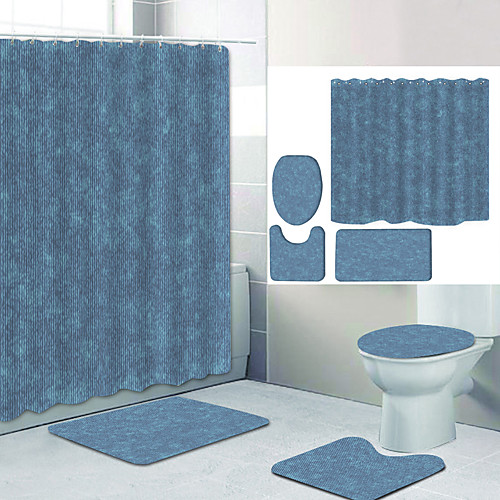 

Simple Series 37 Digital Printing Four-piece Set Shower Curtains and Hooks Modern Polyester Machine Made Waterproof Bathroom