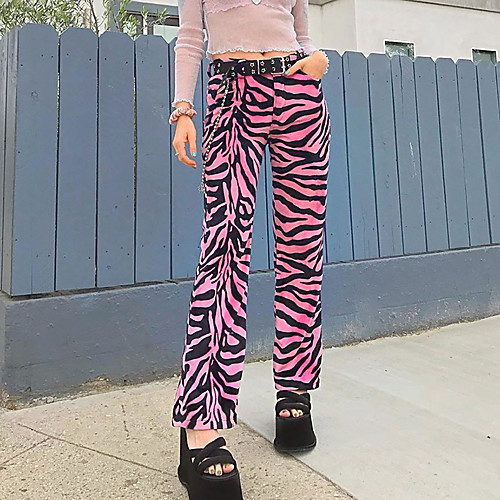 

Women's Stylish Streetwear Comfort Casual Weekend Pants Pants Lines / Waves Full Length Pocket Blushing Pink