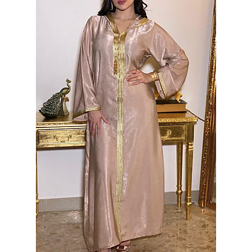 

Women's Kaftan Dress Maxi long Dress Gold Red Long Sleeve Solid Color Patchwork Summer Round Neck Casual 2021 S M L XL