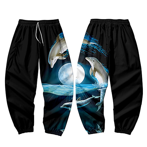 

Men's Casual / Sporty Athleisure Daily Sports Harem Loose Jogger Pants Sweatpants Pants Dolphin Full Length 3D Print Elastic Waist Black