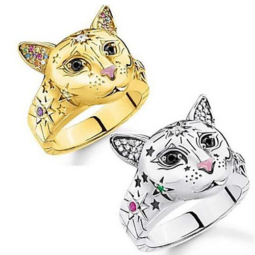 

Band Ring 3D Silver Gold Rhinestone Alloy Cat Sweet 1pc 6 7 8 9 10