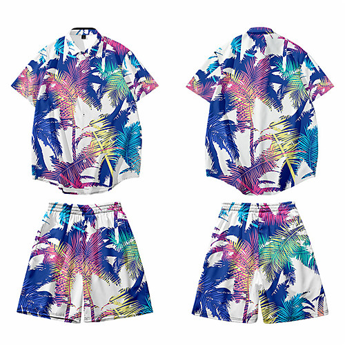 

Men's Shirt 3D Print Graphic 3D Button-Down 3D Print Short Sleeve Casual Tops Casual Hawaiian Rainbow