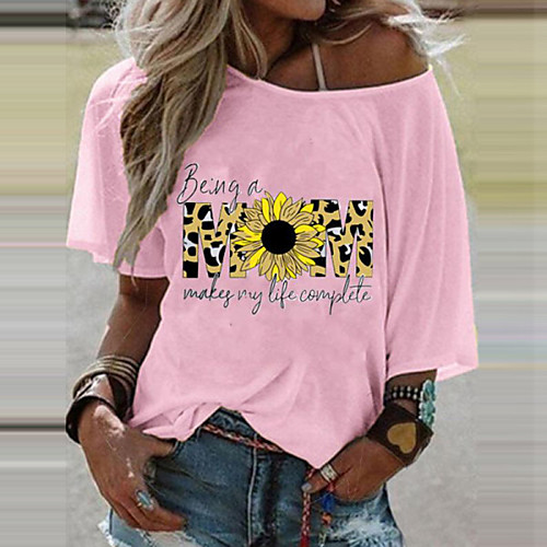 

Women's T shirt Graphic Round Neck Tops Basic Basic Top White Blushing Pink Gray