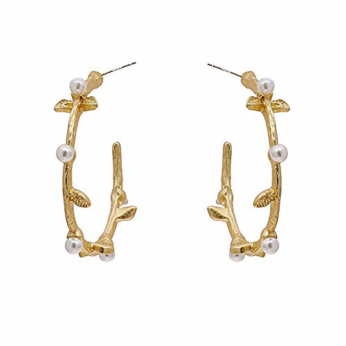 

Gold Hoop Earrings, Big Plated 14K Gold Thick Pearl Hoop Earrings for Women Girls Bridal Wedding Jewelry Gift