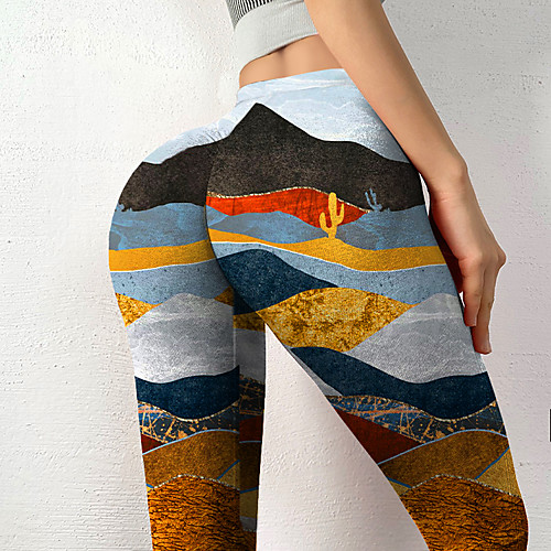 

Women's Colorful Fashion Comfort Skinny Leisure Sports Weekend Leggings Pants Geometric Graphic Prints Landscape Ankle-Length Sporty Elastic Waist Print Yellow