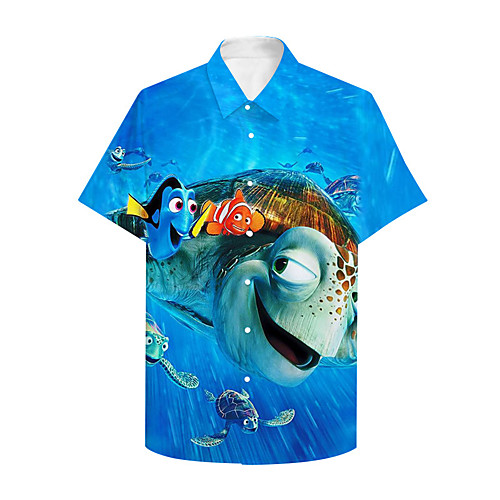 

Men's Shirt 3D Print Graphic Prints Fish Button-Down Print Short Sleeve Casual Tops Casual Designer Big and Tall Blue / Summer