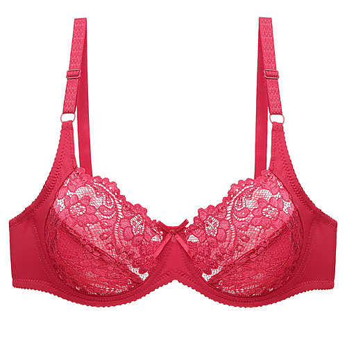 

Women's Plus Size Bra Underwire Bra 3/4 Cup Lace Printing Blushing Pink