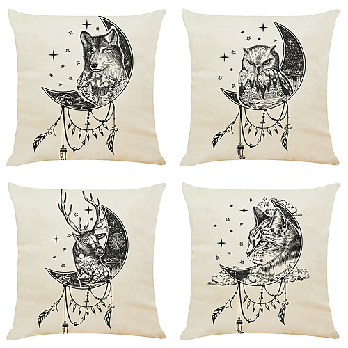 

Cushion Cover 4PC Linen Soft Art Deco Square Throw Pillow Cover Cushion Case Pillowcase for Sofa Bedroom 45 x 45 cm (18 x 18 Inch) Superior Quality Machine Washable