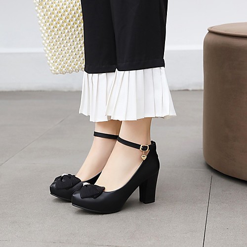 

Women's Heels Chunky Heel Round Toe PU Synthetics White Black Pink