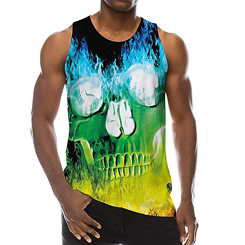 

Men's Tank Top Undershirt Shirt 3D Print Skull 3D Print Sleeveless Daily Tops Casual Beach Green / Summer