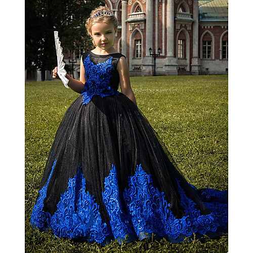 

Princess Sweep / Brush Train Flower Girl Dresses Party Lace Sleeveless Jewel Neck with Appliques