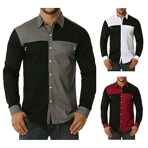 

Men's Shirt Other Prints Color Block Long Sleeve Daily Tops Cotton White Wine Gray