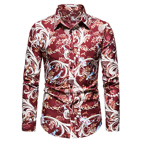 

Men's Shirt Other Prints Graphic Long Sleeve Casual Tops Casual Red Navy Blue