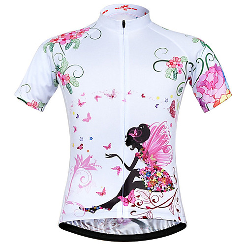 

21Grams Women's Short Sleeve Cycling Jersey Summer Spandex Polyester Red and White Floral Botanical Bike Jersey Top Mountain Bike MTB Road Bike Cycling Quick Dry Moisture Wicking Breathable Sports