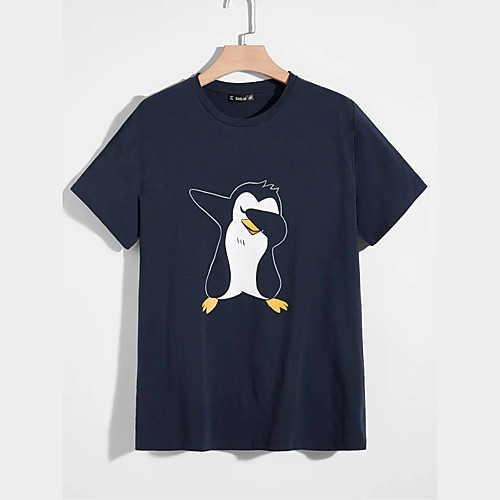 

Men's Unisex T shirt Hot Stamping Penguin Animal Plus Size Print Short Sleeve Casual Tops 100% Cotton Basic Casual Fashion Navy Blue