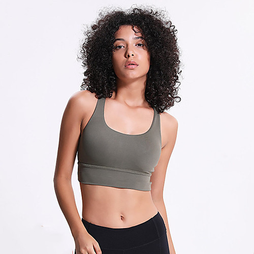 

Women's Sports Bra Bra Top Running Bra Cross Back Spandex Yoga Fitness Gym Workout Breathable Quick Dry Soft Padded Medium Support Army Green Pink Gray Solid Colored / Stretchy / Athletic