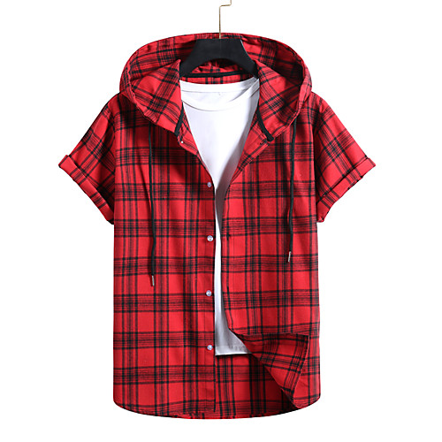 

Men's Shirt Lattice Short Sleeve Casual Tops Casual Red