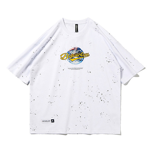

Men's T shirt Hot Stamping Graphic Prints Earth Print Short Sleeve Casual Tops 100% Cotton Basic Casual Fashion White Black Orange