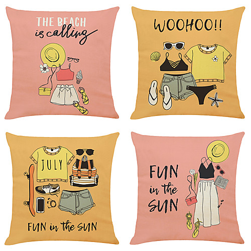 

Cushion Cover 4PC Linen Soft Art Deco Square Throw Pillow Cover Cushion Case Pillowcase for Sofa Bedroom 45 x 45 cm (18 x 18 Inch) Superior Quality Machine Washable