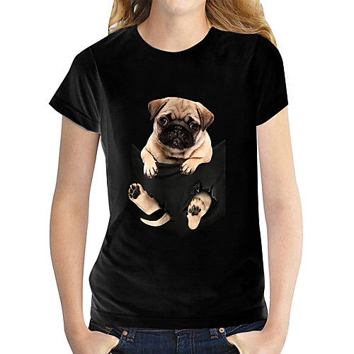 

Women's 3D Printed T shirt Dog Graphic 3D Print Round Neck Basic Tops 100% Cotton White Black