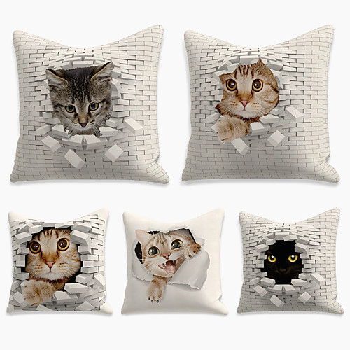 

Cushion Cover 5PCS Linen Soft Print Square Throw Pillow Cover Cushion Case Pillowcase for Sofa Bedroom 45 x 45 cm (18 x 18 Inch) Superior Quality Mashine Washable
