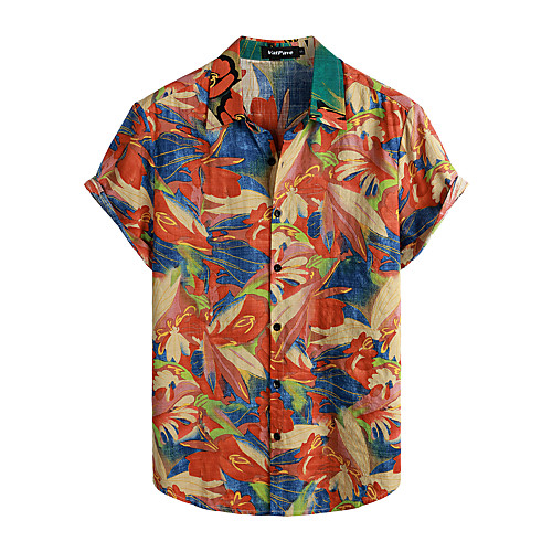 

Men's Shirt Tribal Short Sleeve Daily Tops Cotton Basic Boho Classic Collar Rainbow / Beach