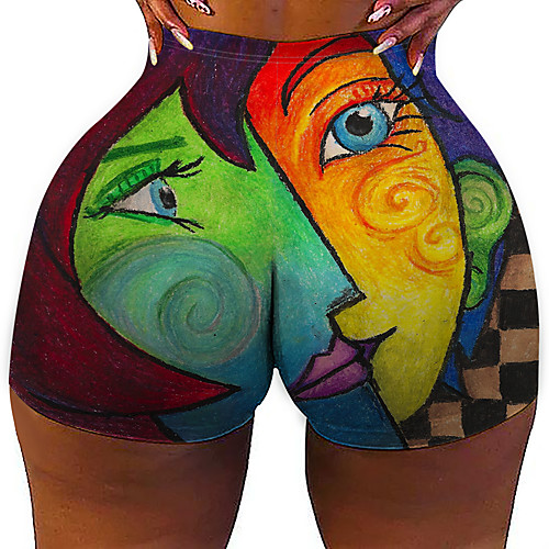 

Women's Colorful Fashion Comfort Skinny Holiday Beach Leggings Hot Pants Pants Color Block Geometric Short Sporty Elastic Waist Print Green