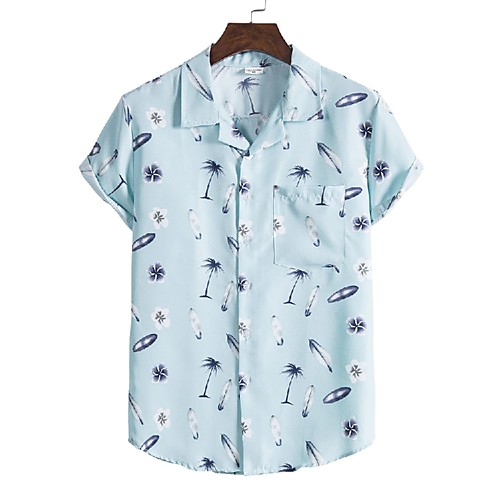 

Men's Shirt Other Prints Tree Print Short Sleeve Casual Tops Tropical Hawaiian Light Green