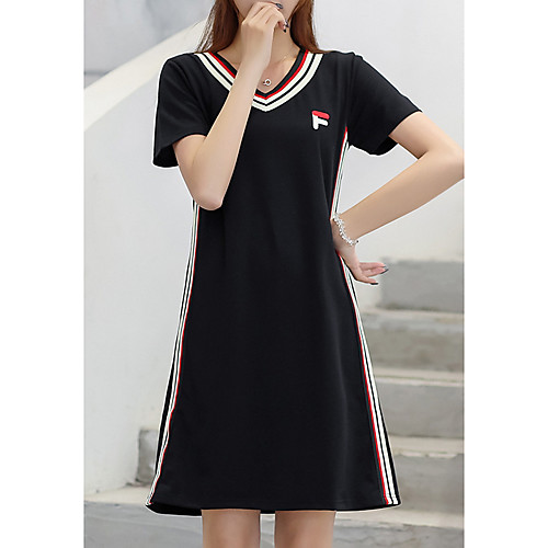 

Women's Sports Dress Short Mini Dress Navy Black Short Sleeve Striped Print Summer V Neck Casual 2021 M L XL XXL / Cotton / Cotton