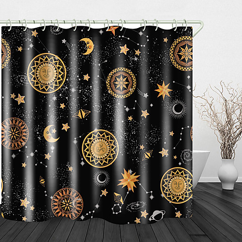 

Sun Moon and Stars Print Waterproof Fabric Shower Curtain for Bathroom Home Decor Covered Bathtub Curtains Liner Includes with Hooks 72 Inch