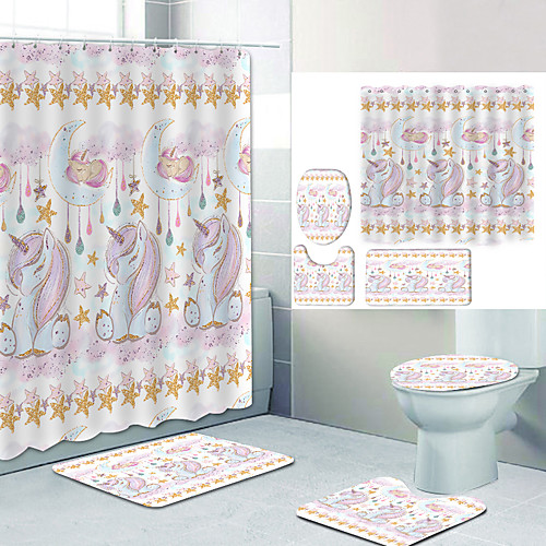 

Bathroom Shower Curtain & Mat Set Modern Polyester New Design