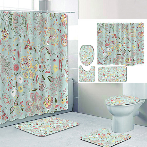 

Bathroom Shower Curtain & Mat Set Modern Polyester New Design