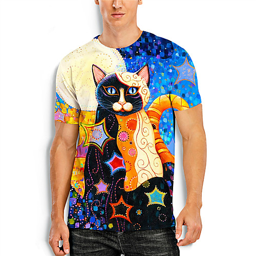 

Men's T shirt Shirt 3D Print Graphic Animal 3D Print Short Sleeve Daily Tops Basic Casual Round Neck Rainbow / Summer