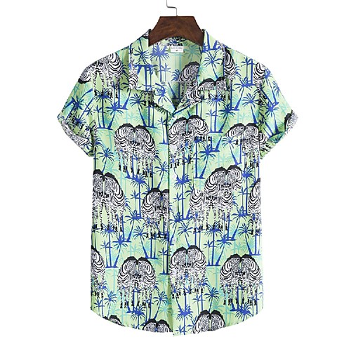 

Men's Shirt Other Prints Animal Print Short Sleeve Casual Tops Hawaiian Classic Collar Green / Summer / Beach