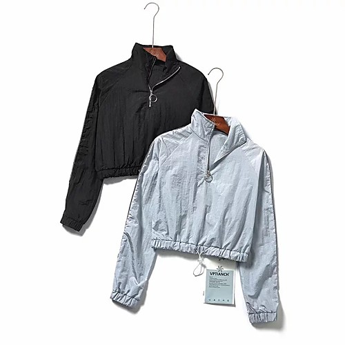 

Women's Long Sleeve Running Track Jacket Reflective Tank Top Cropped Quarter Zip Outerwear Coat Top Street Athleisure Summer High Visibility Ultralight Windproof Fitness Modern Dance Running Jogging