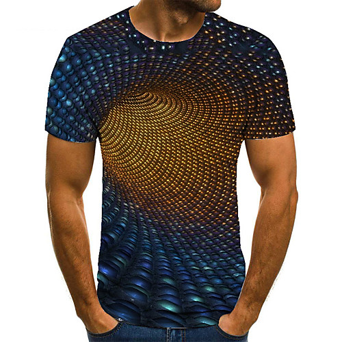 

Men's T shirt Shirt 3D Print Geometric 3D Print Print Short Sleeve Casual Tops Casual Fashion Round Neck Blue