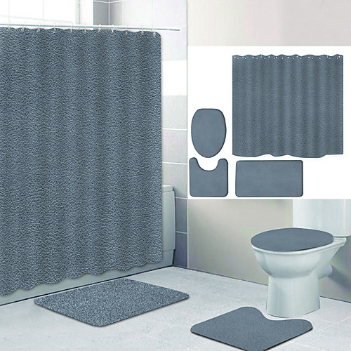 

Plain Color Series 1 Digital Printing Four-piece Set Shower Curtains and Hooks Modern Polyester Machine Made Waterproof Bathroom