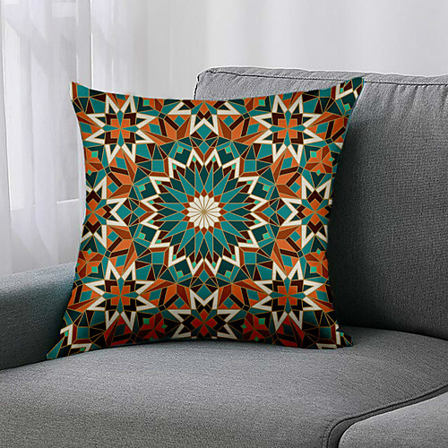 

Double Side 1 Pc Geometric Cushion Cover Print 45x45cm Faux Linen for Sofa Bedroom