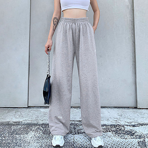 

Women's Stylish Athleisure Comfort Casual Weekend Jogger Pants Plain Full Length Pocket White Black Gray