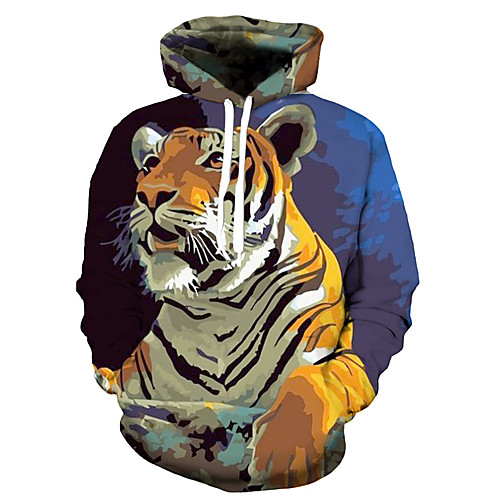 

Men's Pullover Hoodie Sweatshirt Graphic Prints Animal Print Hooded Daily Sports 3D Print 3D Print Casual Hoodies Sweatshirts Long Sleeve Blue